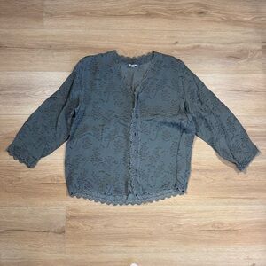 Vintage CP Shades‎ Gray Embroidered Floral Lacey Button Up Pockets Womens Medium